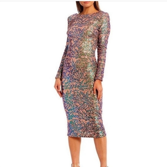 New! Dress the Population Emery blush multi sequin bodycon gown dress - Picture 3 of 7
